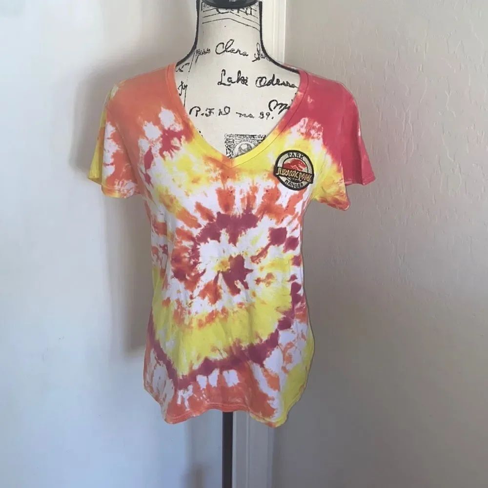 Jurassic Park Ranger Tie Dye V-Neck Shirt Bohemian Hippie Casual